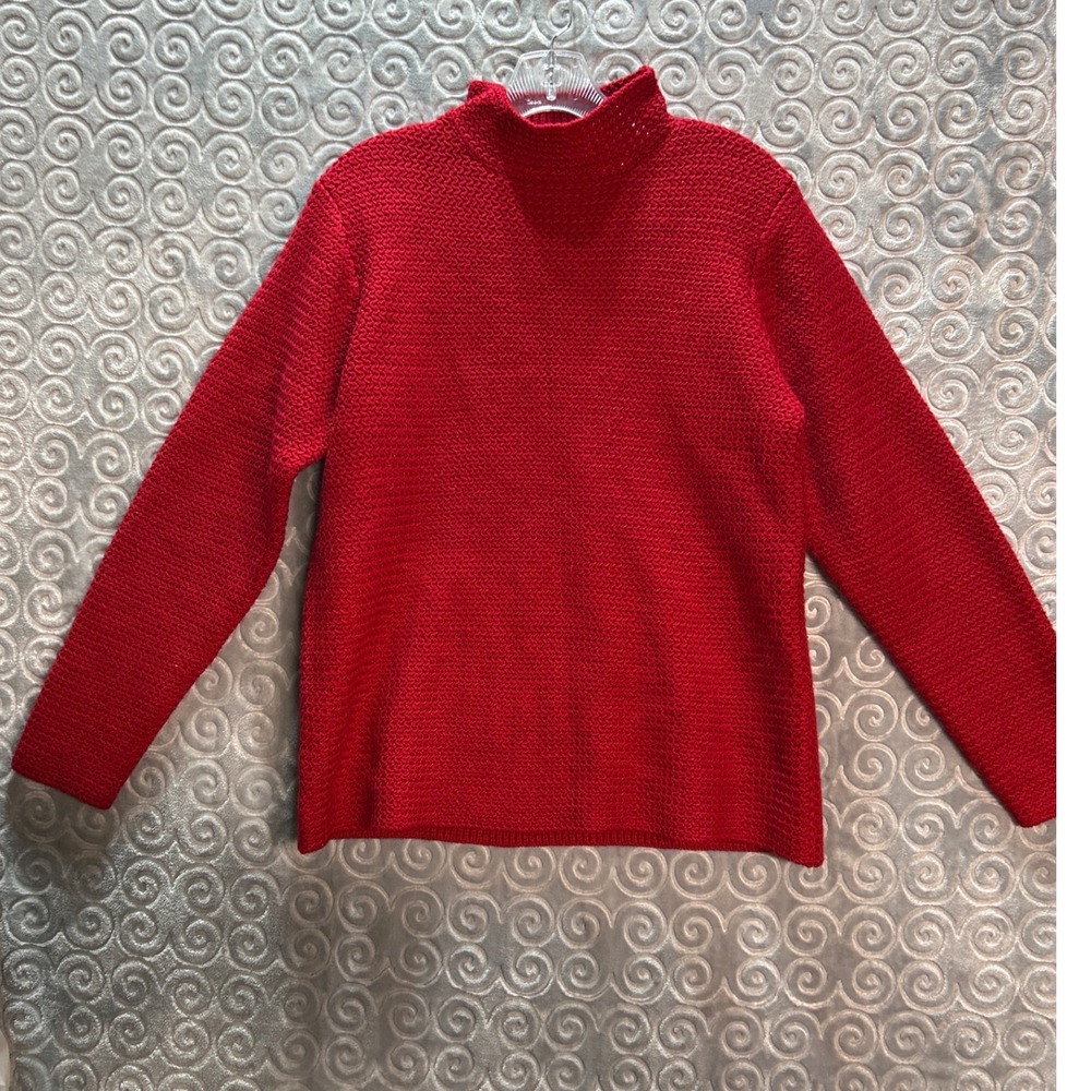 Karen Scott Red Mock Neck Knit Sweater Textured Long Sleeve Women's Size L - Picture 1 of 11